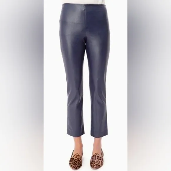 TUCKERNUCK Navy 'Ashford' Vegan Leather Side-Zip Ankle Flare High Leggings M - Picture 2 of 11